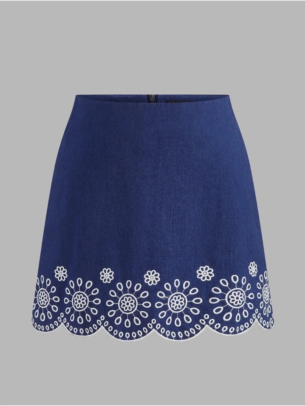 Commense Blue Embroidered Scalloped Two Piece Skirt Set